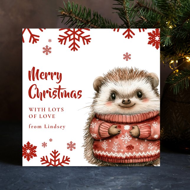 Cartes Pour Fêtes Annuelles Joli hérisson de Noël avec Sweat douillet (Cute Christmas Hedgehog with Cozy Sweater Holiday Card)