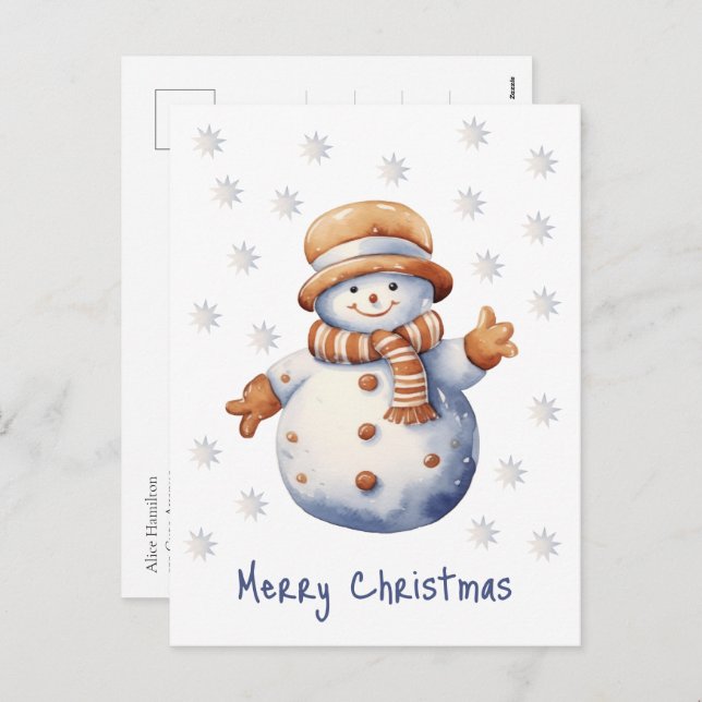 Cartes Pour Fêtes Annuelles Joli hiver Snowman Joyeux Noël (Devant / Derrière)