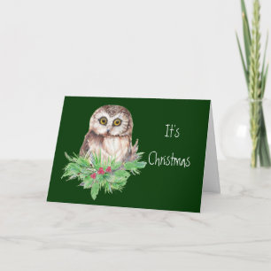 Cartes Pour Fêtes Annuelles Joli Humour de Chouette de Noël, Aquarelle d'oisea
