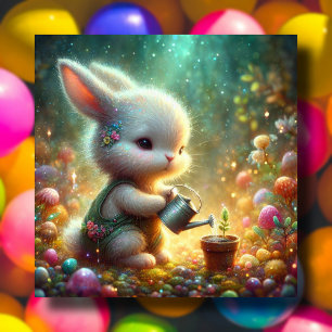 Cartes Pour Fêtes Annuelles Joli Jardin Fleur Coloré Bébé Lapin Pâques