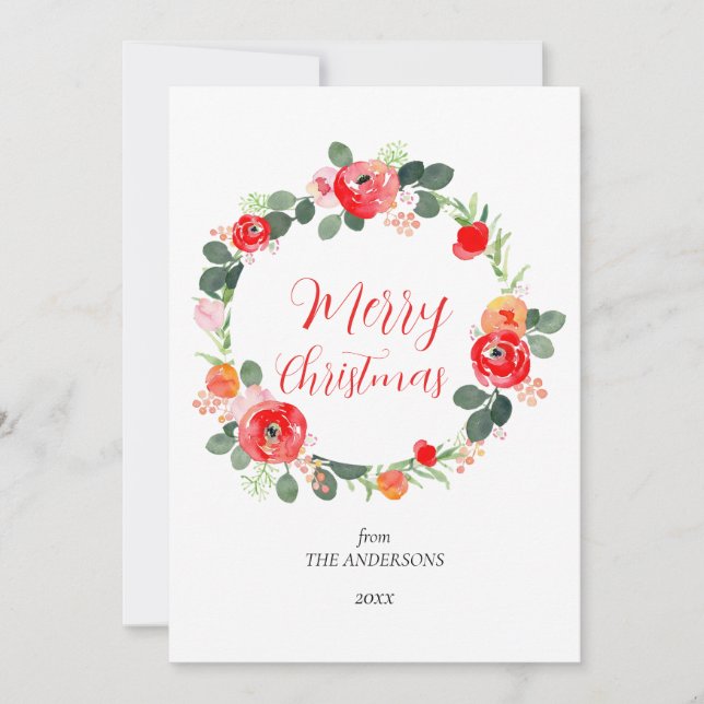 Cartes Pour Fêtes Annuelles Joli Joyeux Noël Floral Wreath (Devant)