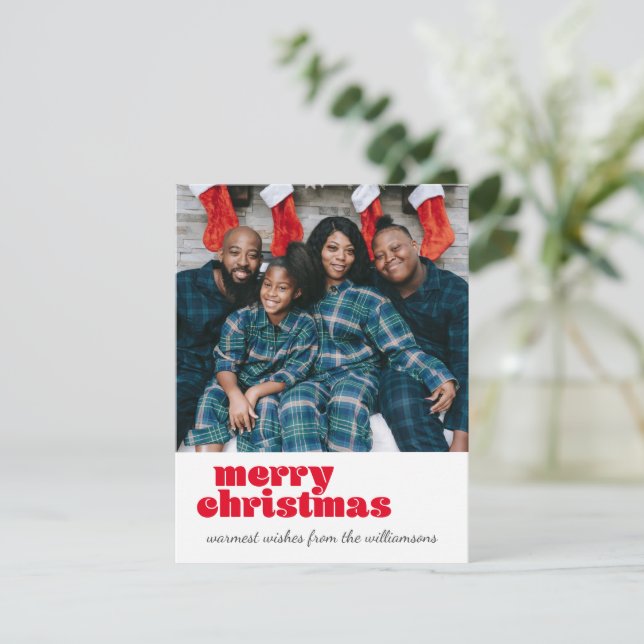 Cartes Pour Fêtes Annuelles Joli Joyeux Noël Rouge Texte personnalisé (Debout devant)