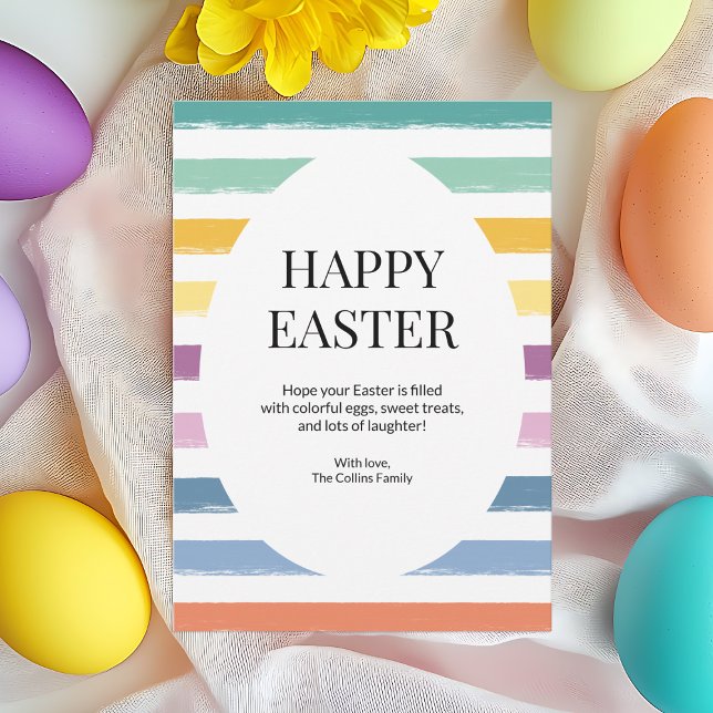 Cartes Pour Fêtes Annuelles Joli Joyeux Oeufs de Pâques Jaunes Frappé Jaune (Cute Colorful Happy Easter Egg Kids Striped Yellow Holiday Card)