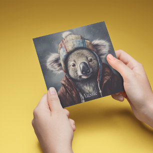 Cartes Pour Fêtes Annuelles Joli koala au chapeau d'hiver avec nom personnalis