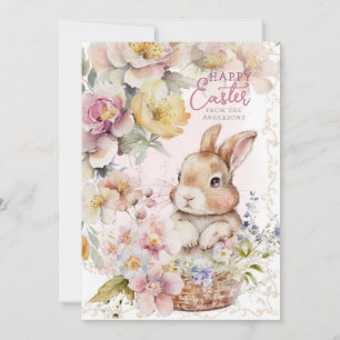 Cartes Pour Fêtes Annuelles Joli Lapin Aquarelle   Fleurs de Printemps   Photo