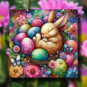 Cartes Pour Fêtes Annuelles Joli lapin coloré Oeufs de Pâques Floral chrétien