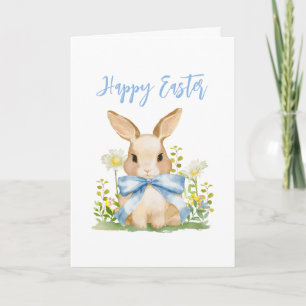 Cartes Pour Fêtes Annuelles Joli lapin de Pâques à l'aquarelle avec nœud en vi