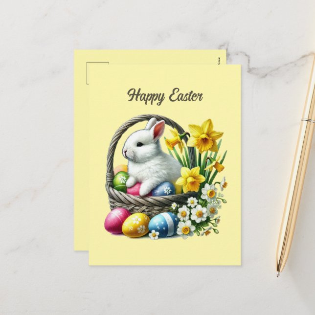 Cartes Pour Fêtes Annuelles Joli lapin de Pâques ajouter un message (Devant/Arrière en situation)