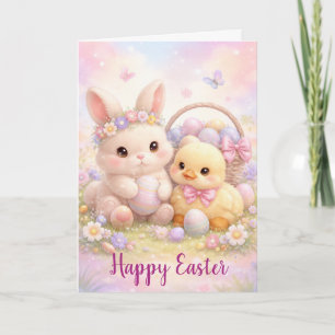 Cartes Pour Fêtes Annuelles Joli lapin de Pâques et canard pastel