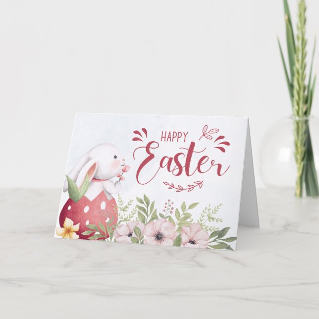 Cartes Pour Fêtes Annuelles Joli lapin de Pâques floral (Devant)