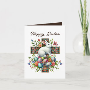 Cartes Pour Fêtes Annuelles Joli lapin de Pâques heureux croix ajouter un mess