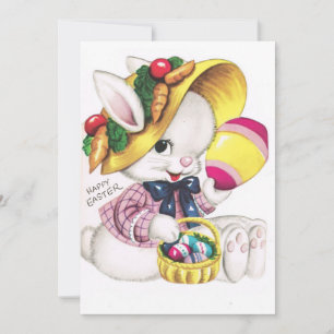 Cartes Pour Fêtes Annuelles Joli Lapin De Pâques Vintage Avec Oeuf