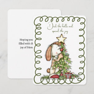 Cartes Pour Fêtes Annuelles Joli Lapin Décorant l'Arbre de Noël