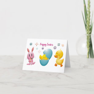Cartes Pour Fêtes Annuelles Joli Lapin Drôle Et Oeufs De Poulet Conception