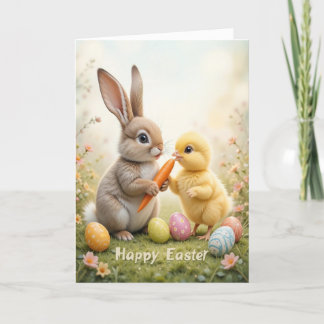 Cartes Pour Fêtes Annuelles Joli lapin et poule Pâques
