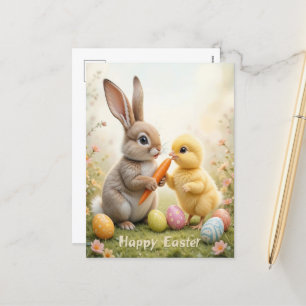 Cartes Pour Fêtes Annuelles Joli lapin et poule Pâques