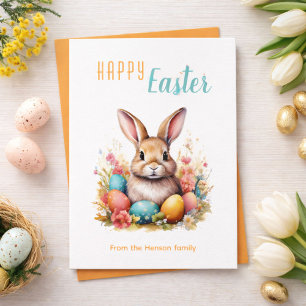 Cartes Pour Fêtes Annuelles Joli Lapin Œufs Colorés Fleurs Joyeuses Pâques