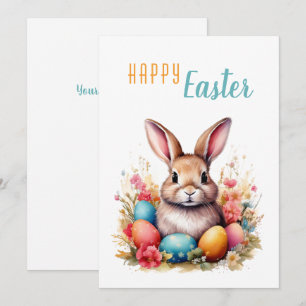 Cartes Pour Fêtes Annuelles Joli Lapin Œufs Colorés Fleurs Joyeuses Pâques