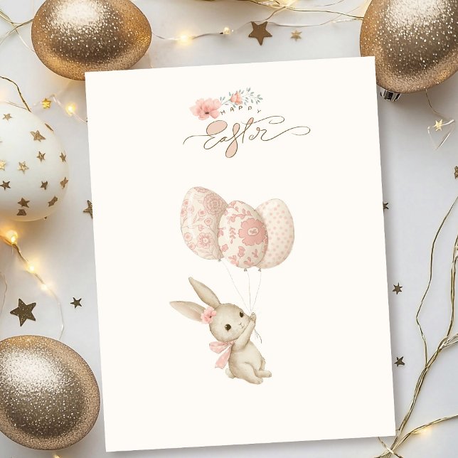 Cartes Pour Fêtes Annuelles Joli lapin rose pâle Pâques (Créateur téléchargé)