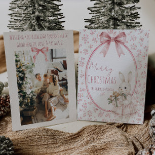 Cartes Pour Fêtes Annuelles Joli Lapin Rose Ruban Fantaisie Joyeux Noël
