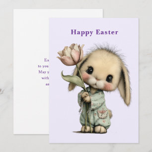 Cartes Pour Fêtes Annuelles Joli lapin tenant une tulipe de Pâques