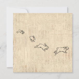 Cartes Pour Fêtes Annuelles Joli lapin Vintage Thème Jumping lapins Art