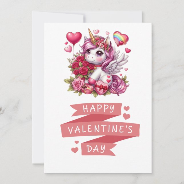 Cartes Pour Fêtes Annuelles Joli licorne de la Saint-Valentin (Devant)