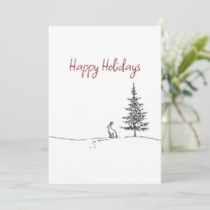 Cartes Pour Fêtes Annuelles Joli lièvre et ligne d'arbre Art festif de Noël