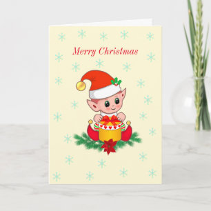 Cartes Pour Fêtes Annuelles Joli Lutin de Noël & Flocons de neige sur Ivoire