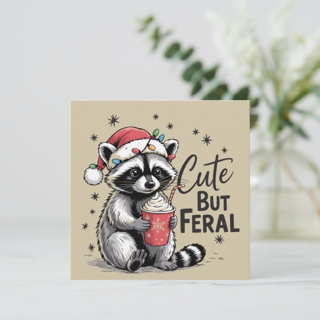Cartes Pour Fêtes Annuelles Joli Mais Feral Christmas Raccoon mignon Animal No (Debout devant)