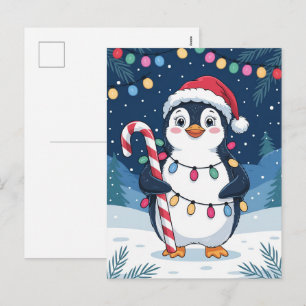 Cartes Pour Fêtes Annuelles Joli Manchot d'Hiver en Chapeau de Père Noël Noël 