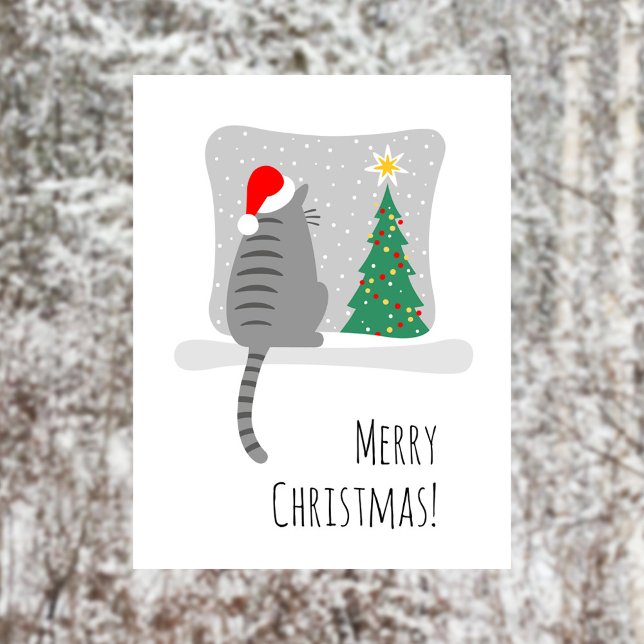 Cartes Pour Fêtes Annuelles Joli Meowy Noël Arbre Chat Neige (Créateur téléchargé)