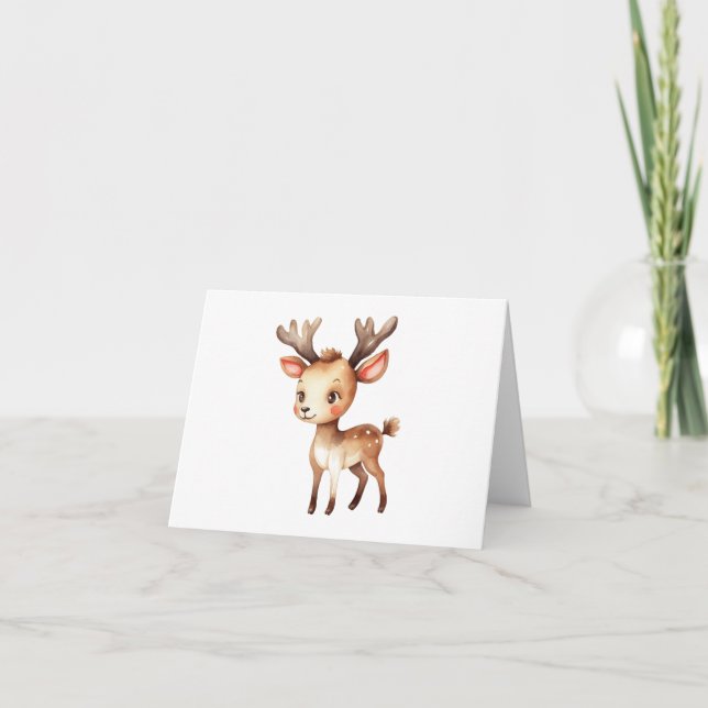 Cartes Pour Fêtes Annuelles Joli Mignon Noël Vacances Renne 6 BLANC  (Devant)