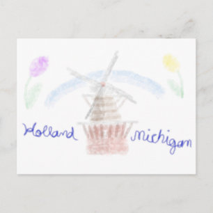 Cartes Pour Fêtes Annuelles Joli moulin à vent de Holland Michigan à l'aquarel