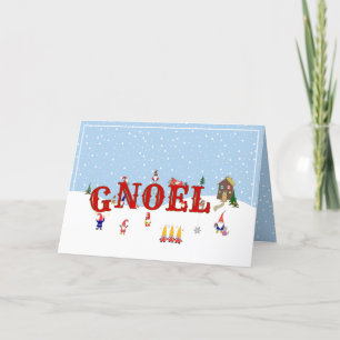 Cartes Pour Fêtes Annuelles Joli nain de jardin G-Noel scène de Noël colorée
