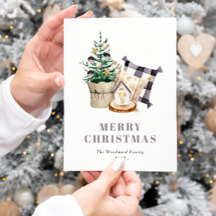 Cartes Pour Fêtes Annuelles Joli Noël à la ferme en aquarelle