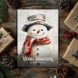 Cartes Pour Fêtes Annuelles Joli Noël aquarelle rouge blanc Snowma vintage