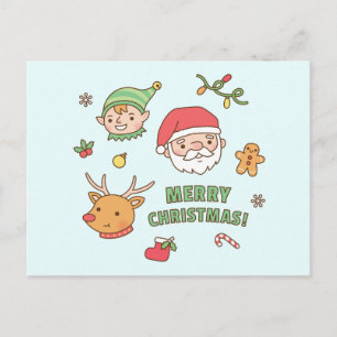 Cartes Pour Fêtes Annuelles Joli Noël avec le Père Noël, l'Elfe, le Renne, Pai