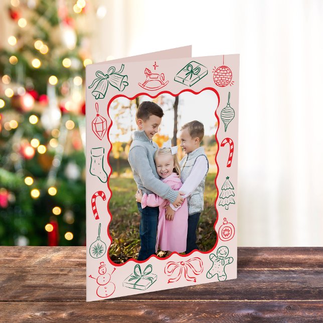 Cartes Pour Fêtes Annuelles Joli Noël Doodles Photo (Créateur téléchargé)