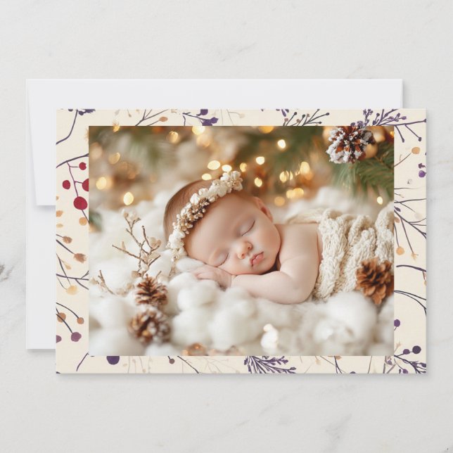 Cartes Pour Fêtes Annuelles Joli Noël Foliage et bébé photo (Devant)