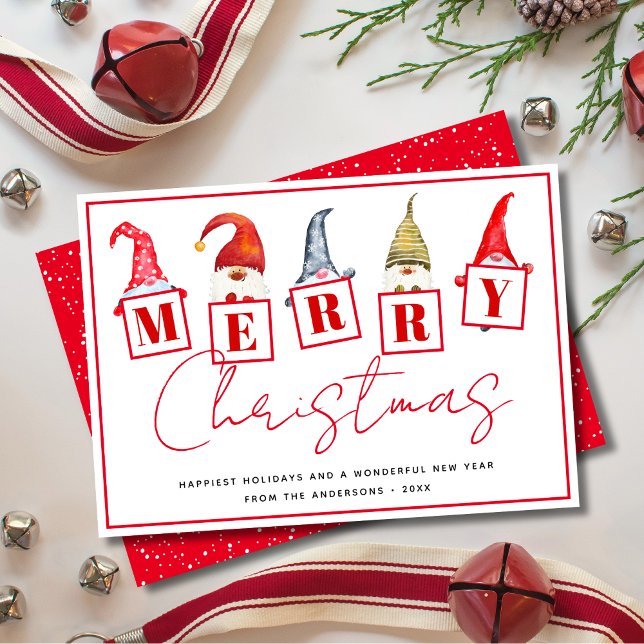 Cartes Pour Fêtes Annuelles Joli Noël Gnomes Signes Red Holiday Card (Créateur téléchargé)