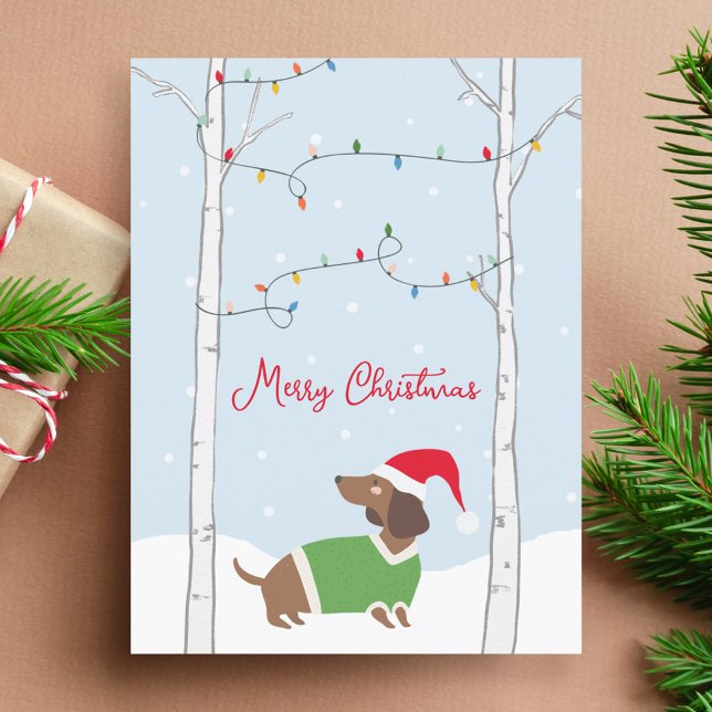 Cartes Pour Fêtes Annuelles Joli Noël hiver Dachshund (Créateur téléchargé)