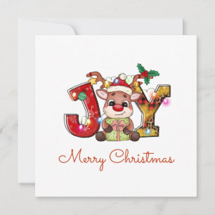 Cartes Pour Fêtes Annuelles Joli Noël Joie du veau Santa Hat Holly Star