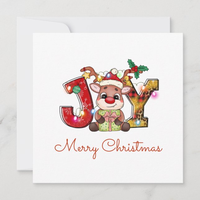 Cartes Pour Fêtes Annuelles Joli Noël Joie du veau Santa Hat Holly Star (Devant)