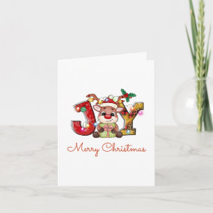 Cartes Pour Fêtes Annuelles Joli Noël Joie du veau Santa Hat Holly Star