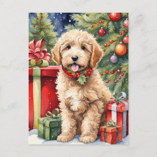 Cartes Pour Fêtes Annuelles Joli Noël Labradoodle Chiot avec cadeaux