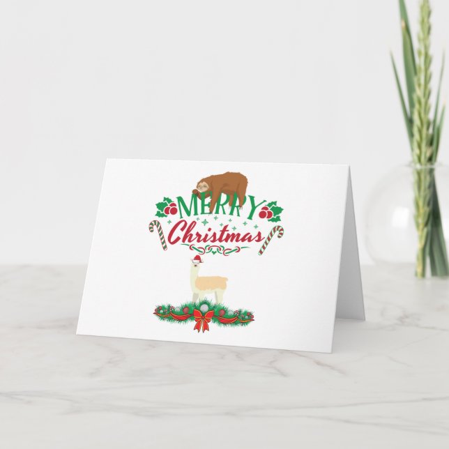 Cartes Pour Fêtes Annuelles Joli Noël Llama Sloth Joyeux Vacances (Devant)