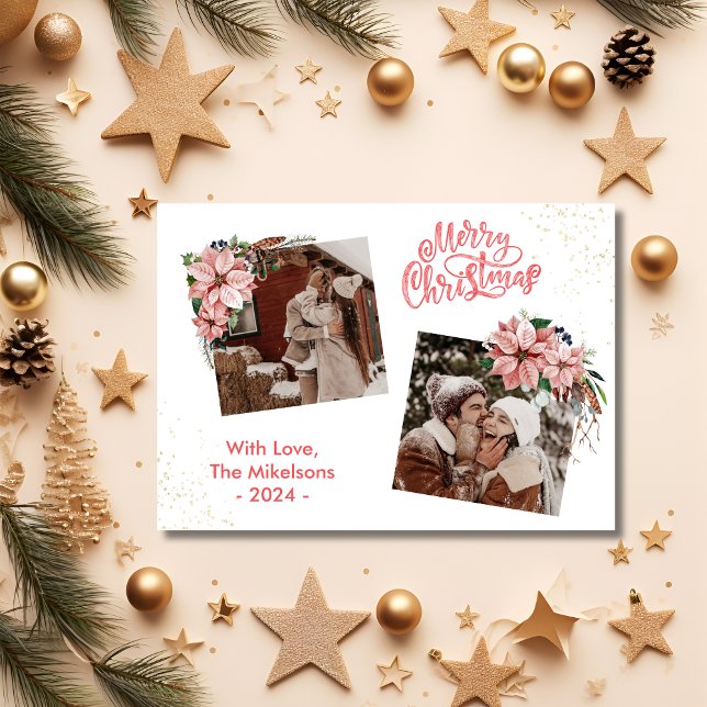 Cartes Pour Fêtes Annuelles Joli Noël poinsettia Joyeux Noël 2 Photo Fêtes (Créateur téléchargé)