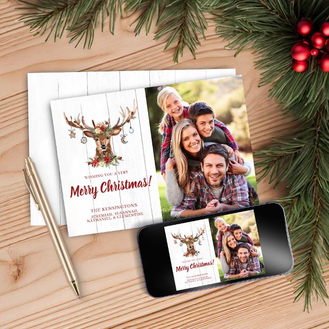 Cartes Pour Fêtes Annuelles Joli Noël Rustique Cerfs Ornements de Noël Photo d (Cute Rustic Christmas Deer Ornaments Holiday Photo Cards)