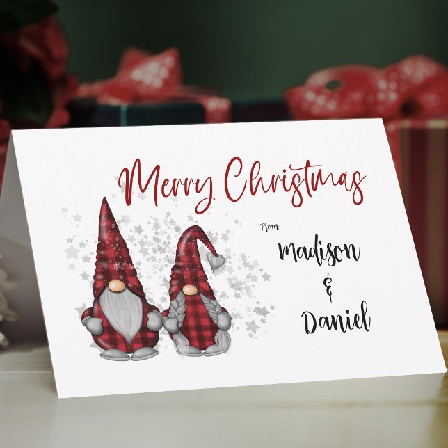 Cartes Pour Fêtes Annuelles Joli Noël Rustique Gnome Rouge Plaid Stars (Créateur téléchargé)